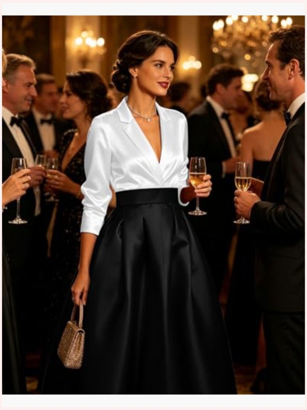 Satin Long Sleeve Prom Dress with Pockets Formal Evening Gown - Picture 4 of 7